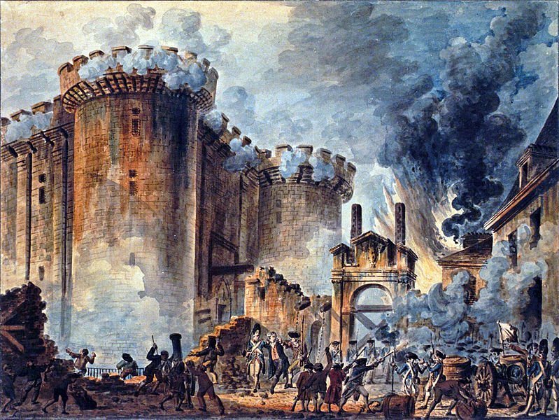 A "Tomada da Bastilha", no centro se vê a prisão de Jourdan de René de Bernard, marquês de Laundry (1740-1789).