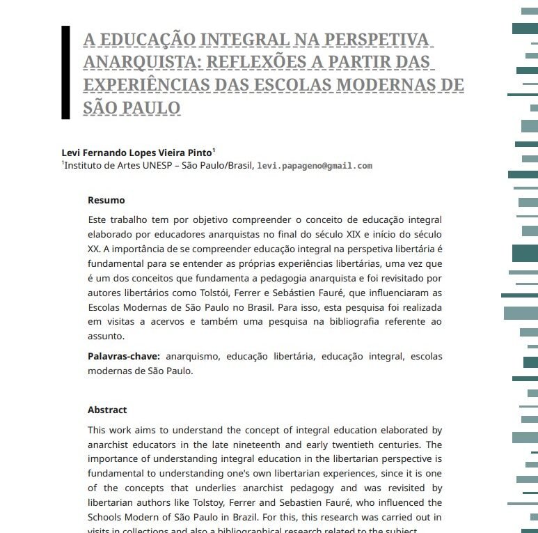 A Educação Integral na Perspectiva Anarquista: Reflexões a partir das Experiências das Escolas Modernas de São Paulo
