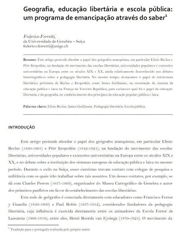 Geografia, educação libertária e escola pública na Europa entre os séculos XIX e XX: um programa de emancipação através do saber