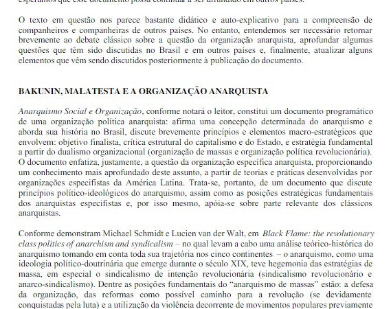 "Introdução à Edição Francófona" em FARJ "Anarquismo Social e Organização" (Brasero Social, 2013)