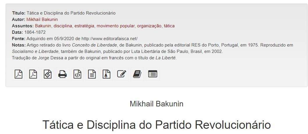 Tática e Disciplina do Partido Revolucionário - Mikhail Bakunin