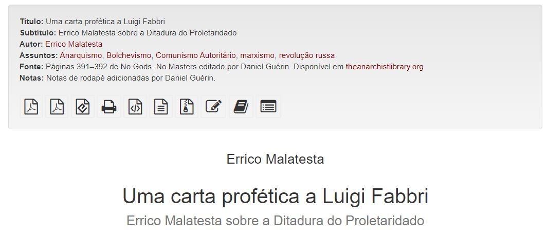 Uma carta profética a Luigi Fabbri - Errico Malatesta